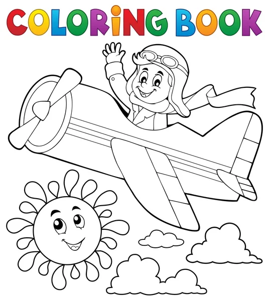 Coloring book pilot in retro airplane — Stock Vector