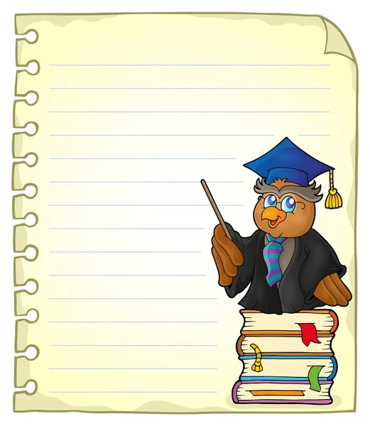 Página de cuaderno con profesor de búho 1 — Vector de stock