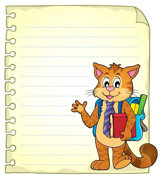 Página de cuaderno con gato de la escuela — Vector de stock