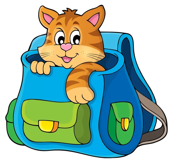 Cat in schoolbag theme image 1 — Stock Vector