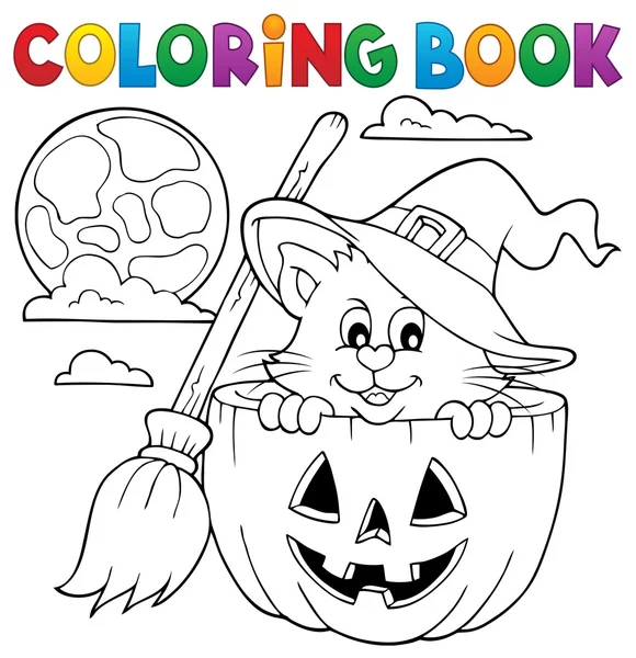 Coloring book Halloween cat theme 1 — Stock Vector