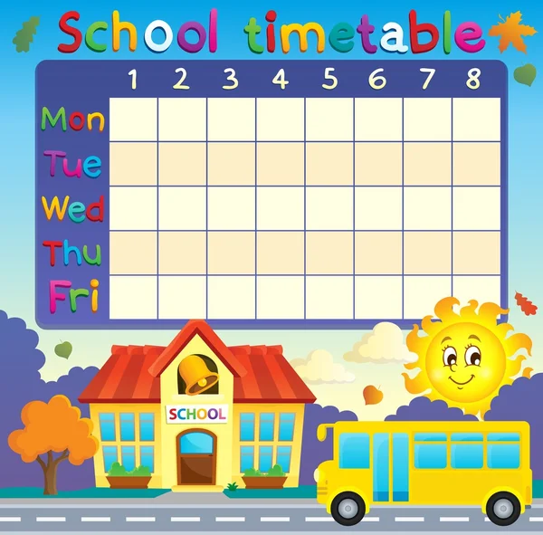 Orario scolastico con scuola e autobus — Vettoriale Stock