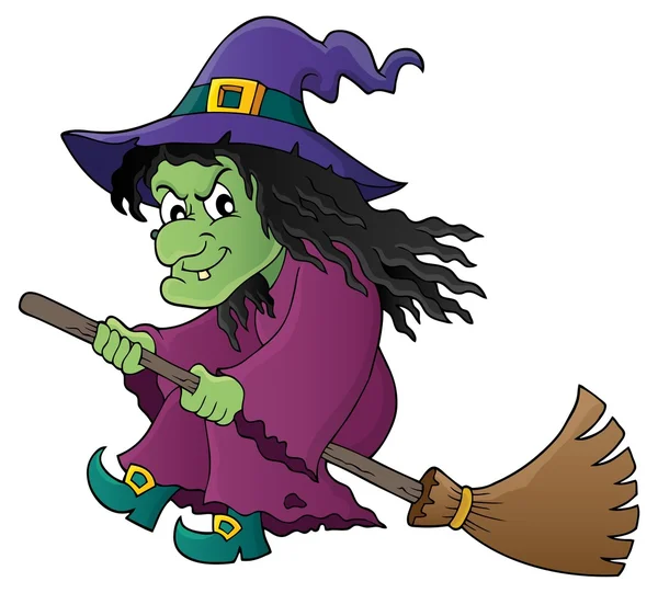 Witch on broom theme image 1 — Stock Vector