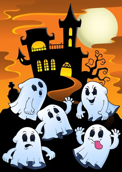 Ghosts near haunted house theme 1 — Wektor stockowy