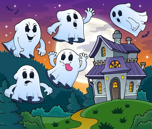 Fantasmas perto de casa assombrada tema 2 — Vetor de Stock