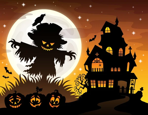 Halloween scarecrow silhouet thema 2 — Stockvector