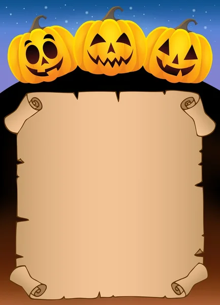 Pergamino con calabazas de Halloween 1 — Vector de stock