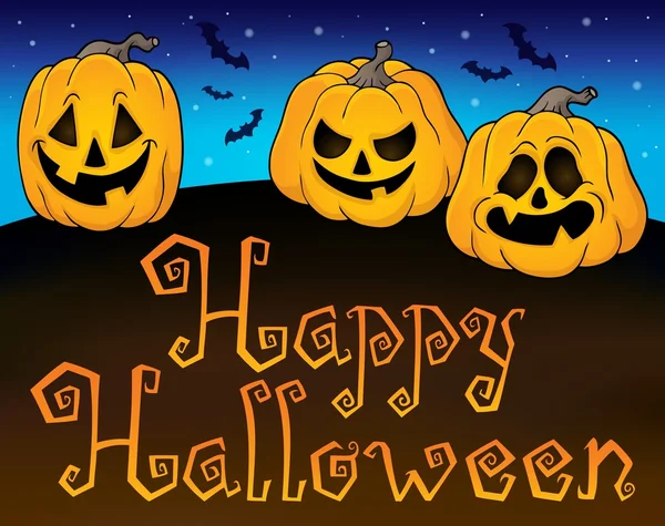 Felice segno di Halloween con zucche 2 — Vettoriale Stock