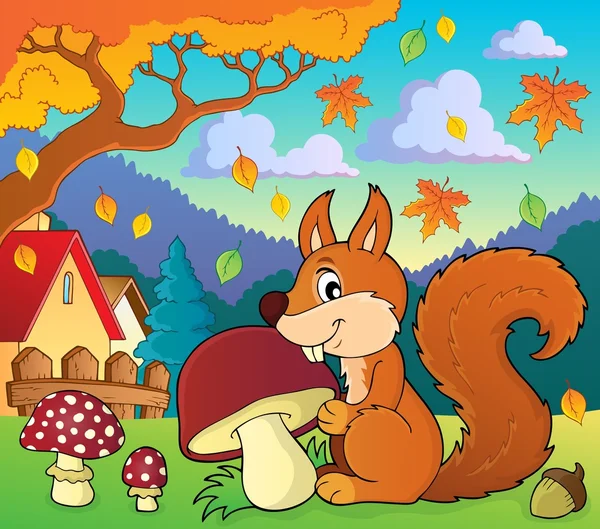 Squirrel with mushroom theme image 2 — Stock Vector