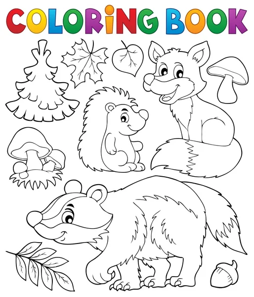 Coloring book forest wildlife theme 1 — Stock Vector