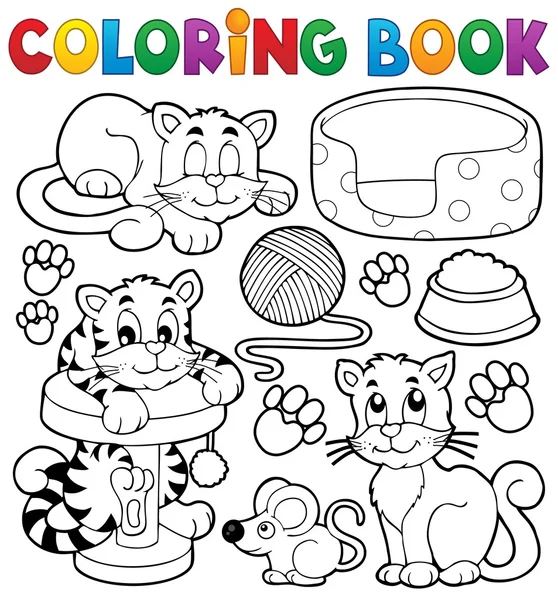 Coloriage livre chat thème collection — Image vectorielle