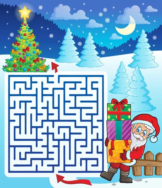 Labyrinth 3 mit Weihnachtsmann und Geschenken — Stockvektor