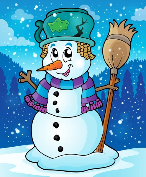 Snowman thema Winterbeeld 7 — Stockvector