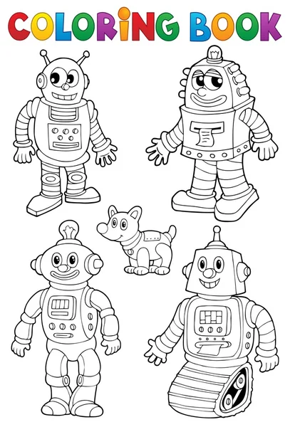 Libro para colorear con varios robots — Vector de stock