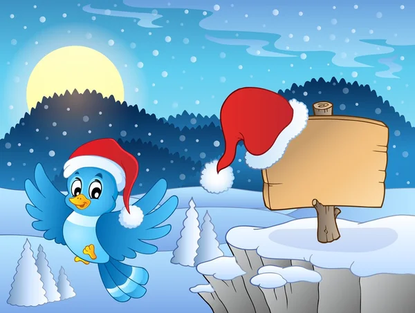 Thème de Noël avec oiseau et signe — Image vectorielle