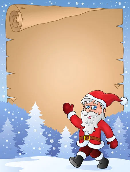 Pergamino con Santa Claus caminando — Vector de stock