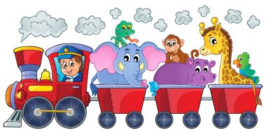 Train with happy animals clipart