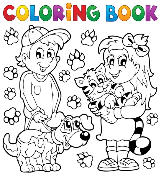 Livre à colorier enfants avec animaux domestiques — Image vectorielle