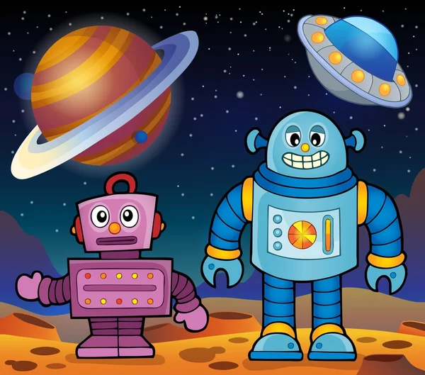 Tema espacial com robôs 2 — Vetor de Stock