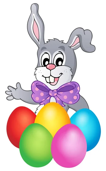 Happy bunny with Easter eggs — Stock Vector