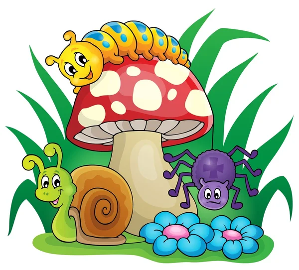 Toadstool com animais pequenos — Vetor de Stock