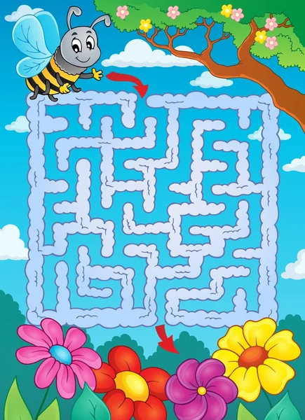Arı ve çiçeklerle Maze 2 — Stok Vektör