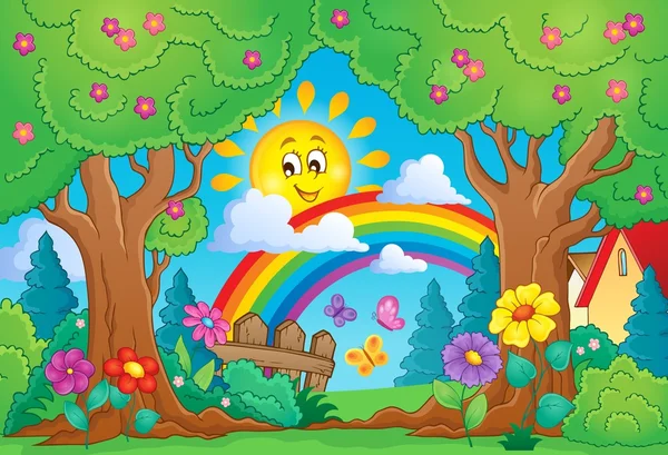 Spring theme with rainbow — Stock Vector