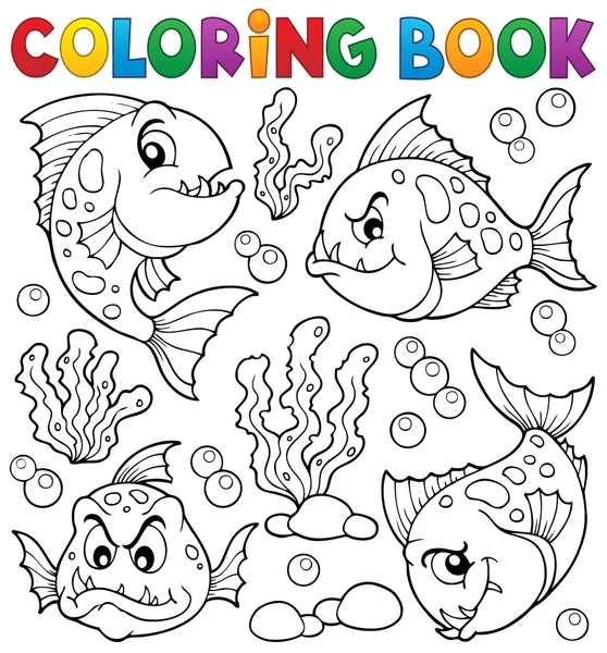 Färg bok piranha fiskar tema 1 — Stock vektor