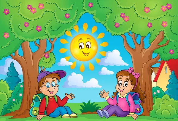 Niños escolares imagen temática 1 — Vector de stock