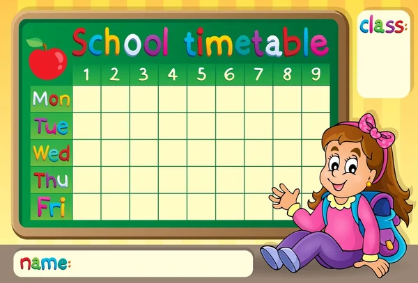 School timetable with happy girl — Stock Vector