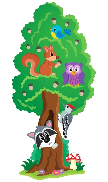 Árbol con varios animales tema 1 — Vector de stock