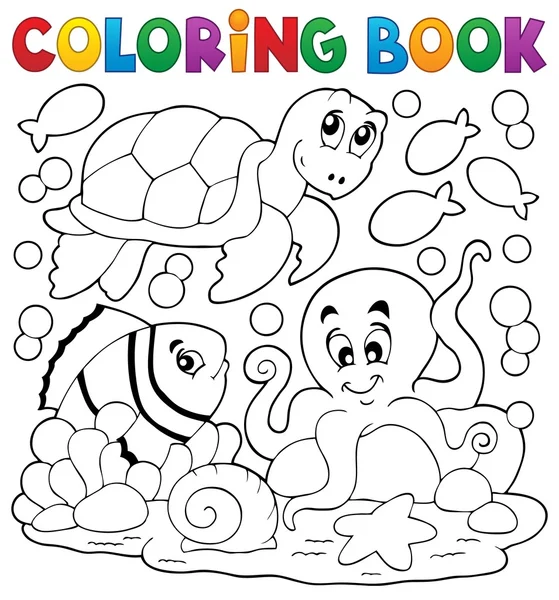 Coloring book with sea animals 5 — Stock Vector