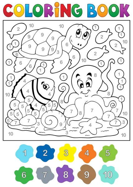 Livro para colorir com animais marinhos 4 — Vetor de Stock