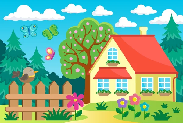 Tuin en huis thema achtergrond 1 — Stockvector