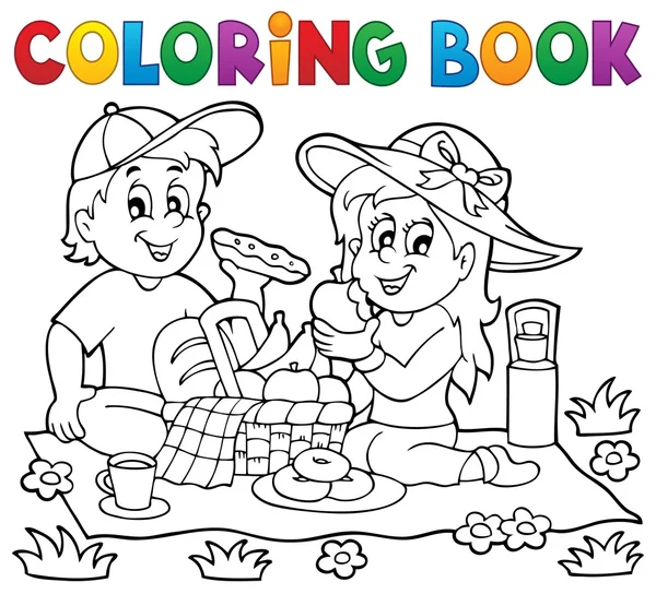 Coloring book picnic theme 1 — Stock Vector