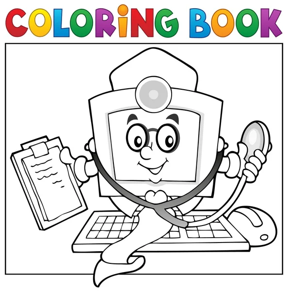Libro para colorear tema médico de computadora 1 — Vector de stock
