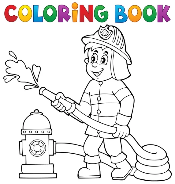 Libro para colorear bombero tema 1 — Vector de stock