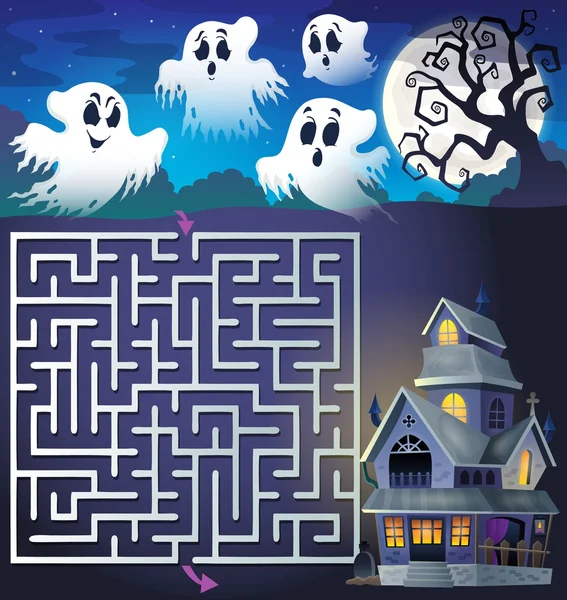 Labyrinthe 3 avec fantômes et maison hantée — Image vectorielle