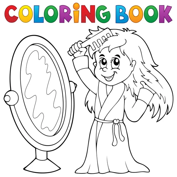 Colorir livro menina pentear cabelo tema 1 — Vetor de Stock