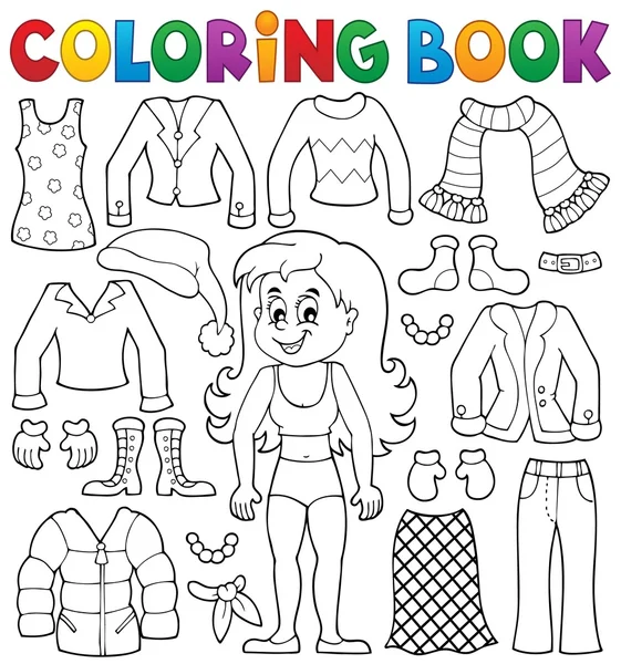 Coloriage fille livre avec des vêtements thème 2 — Image vectorielle