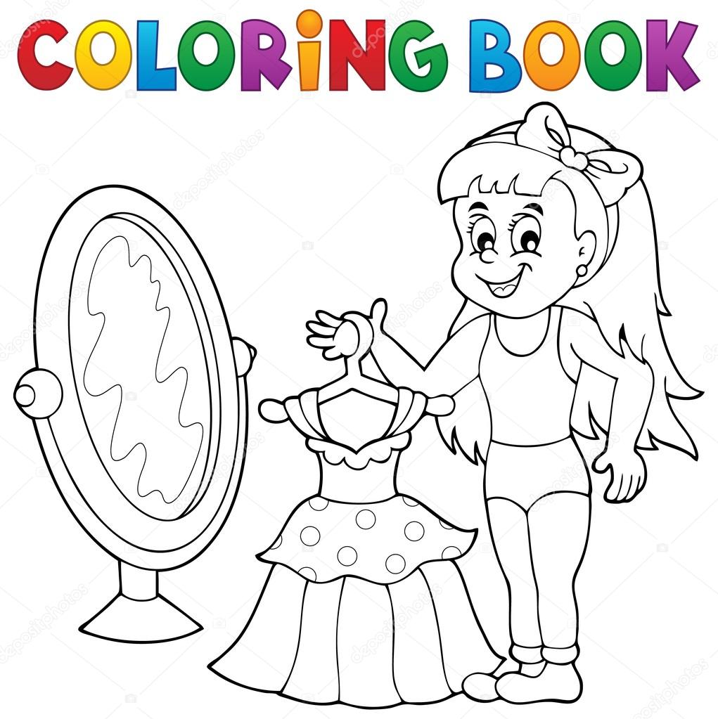 Disegni da colorare libro ragazza con vestito tema illustrazione di vettore eps10 — Vettoriali di clairev