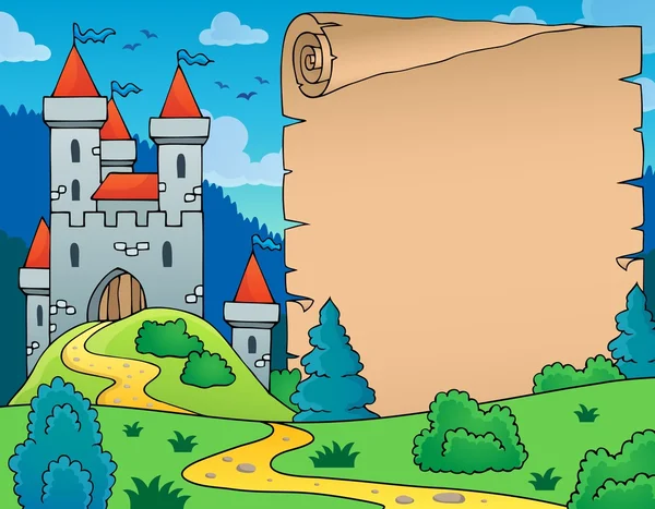 Castello e pergamena immagine tema — Vettoriale Stock
