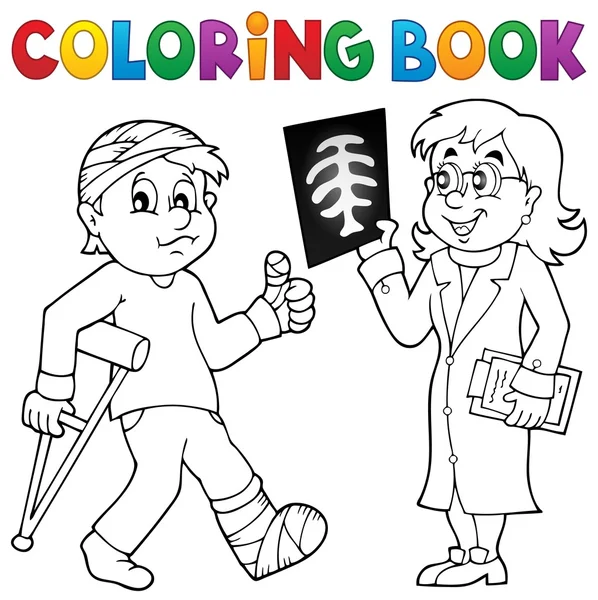 Coloring book läkare behandlande patient — Stock vektor