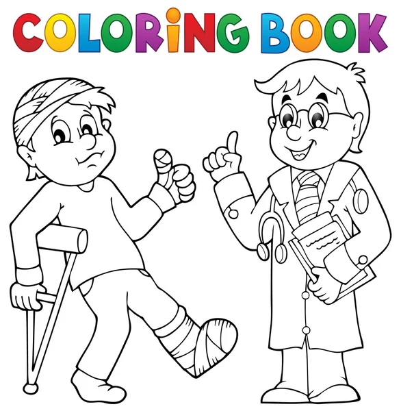 Libro para colorear con paciente y médico — Archivo Imágenes Vectoriales