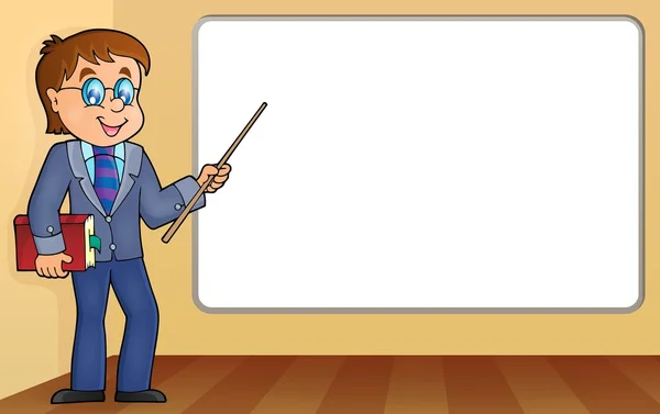 Man teacher standing by whiteboard — Stock Vector