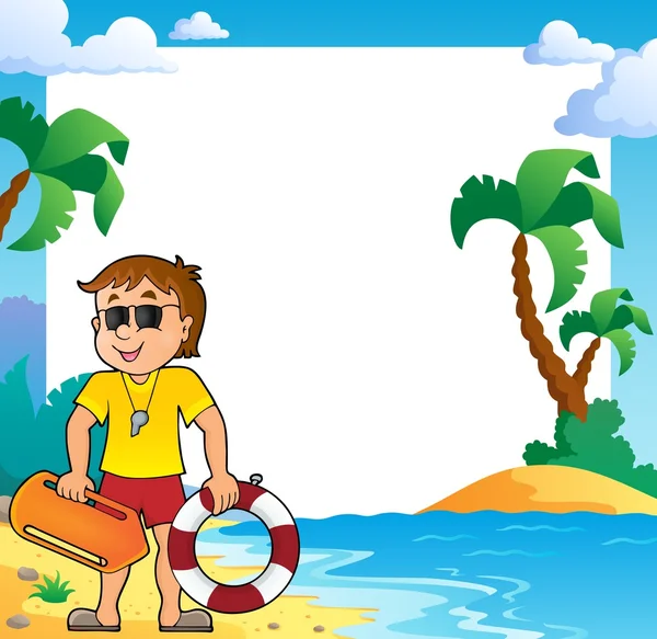 Cadre à thème plage avec maître nageur — Image vectorielle