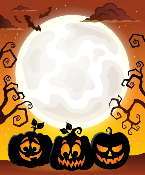 Maan met Halloween pompoen silhouetten — Stockvector