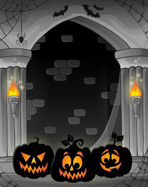 Alcoba estilizada con siluetas de calabaza — Vector de stock