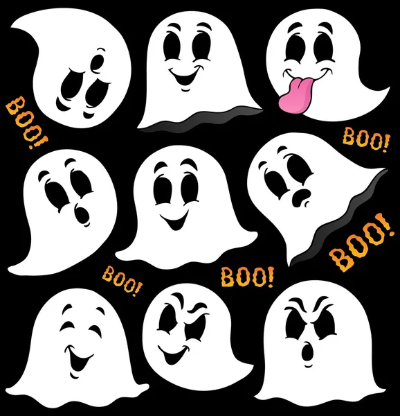 Various ghosts on black background — Stock Vector