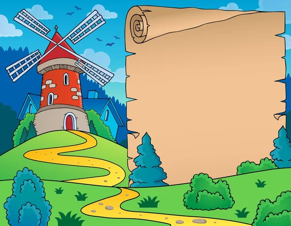 Moulin à vent et parchemin thème image — Image vectorielle